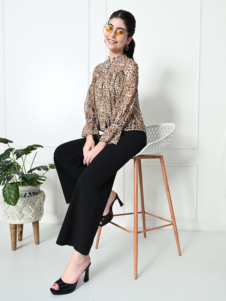 Tushita Animal Print Lightweight Gathered detail Shirt styled top for Summer