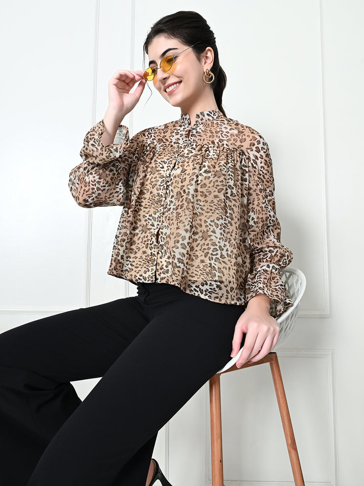 Tushita Animal Print Lightweight Gathered detail Shirt styled top for Summer