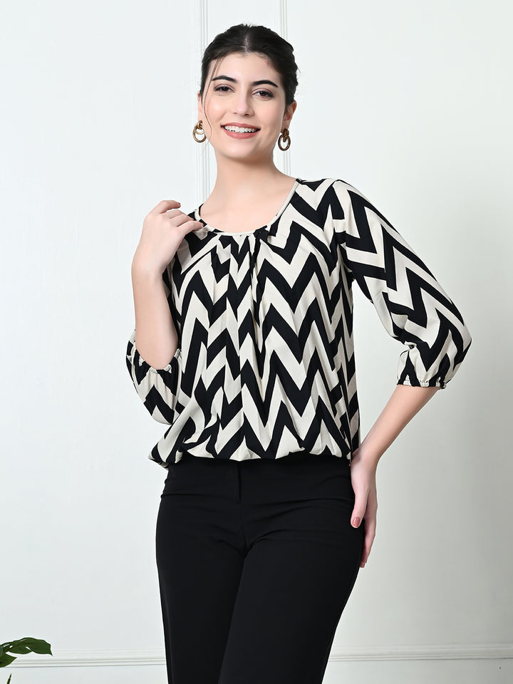 TUSHITA CHEVRON GEOMETRIC PRINT CASUAL SUMMER TOP