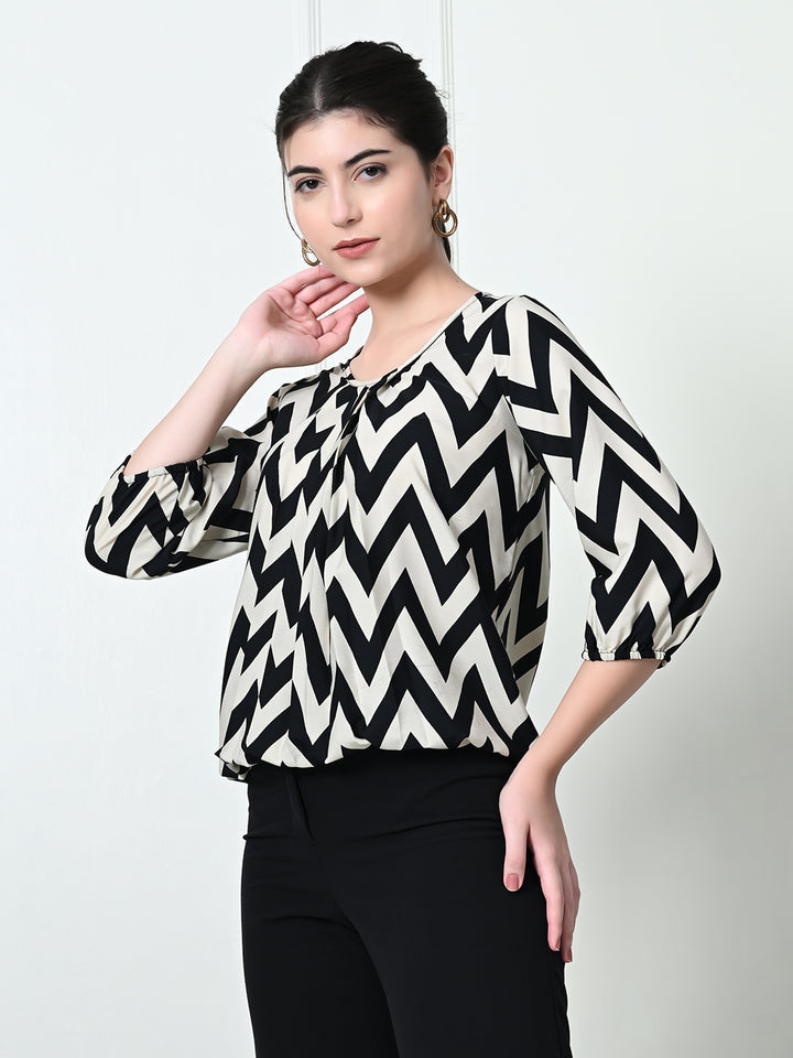 TUSHITA CHEVRON GEOMETRIC PRINT CASUAL SUMMER TOP