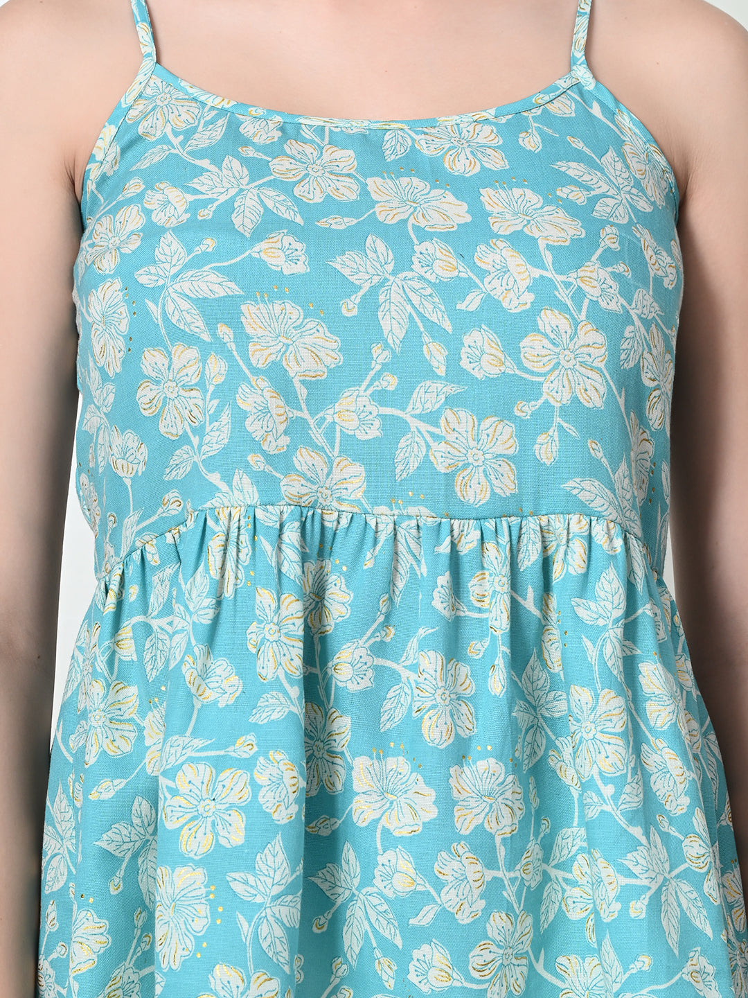 TUSHITA TURQUOISE FLORAL PRINTED CASUAL TOP FOR SUMMER