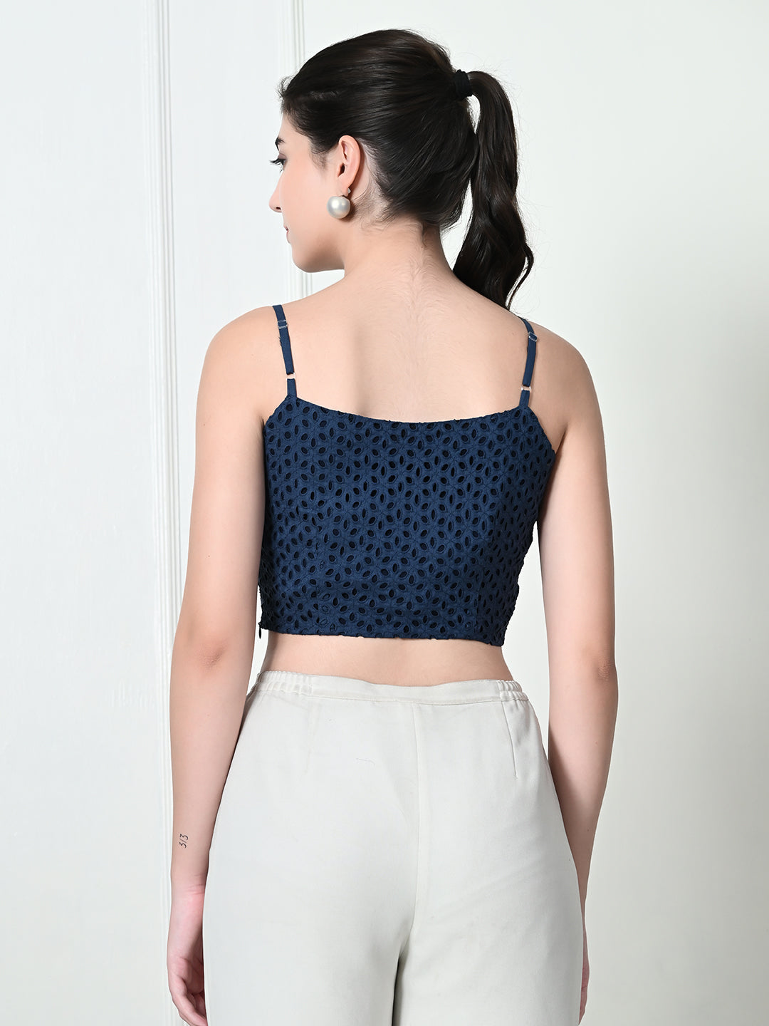 TUSHITA SCHIFFLI PATTERN CASUAL CROP TOP FOR SUMMER