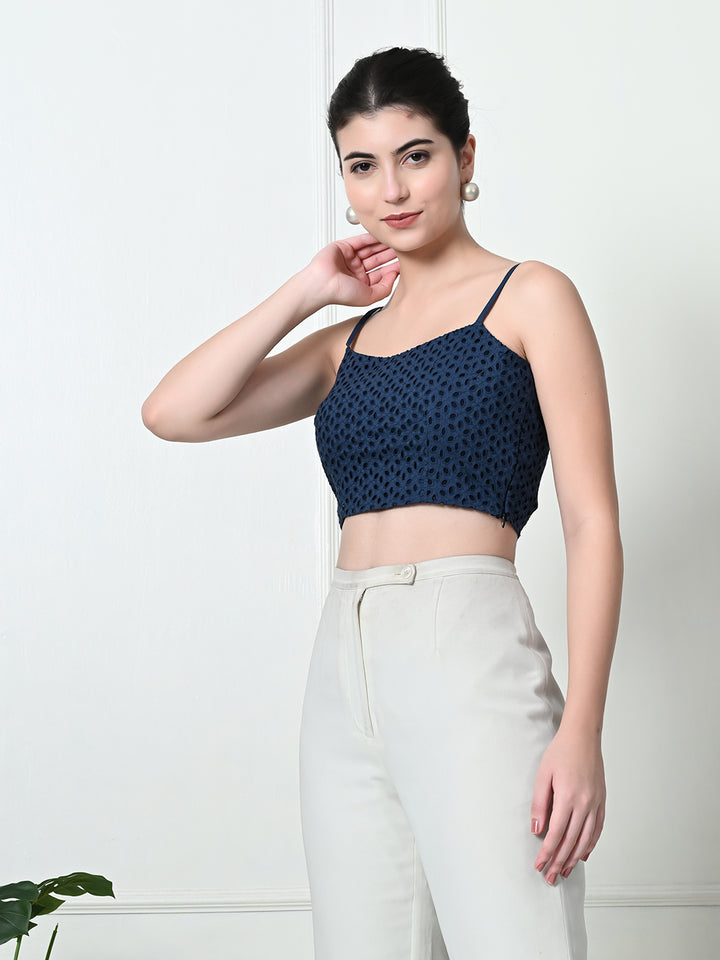 TUSHITA SCHIFFLI PATTERN CASUAL CROP TOP FOR SUMMER