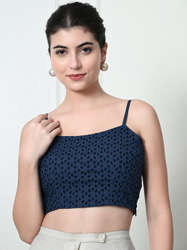 TUSHITA SCHIFFLI PATTERN CASUAL CROP TOP FOR SUMMER