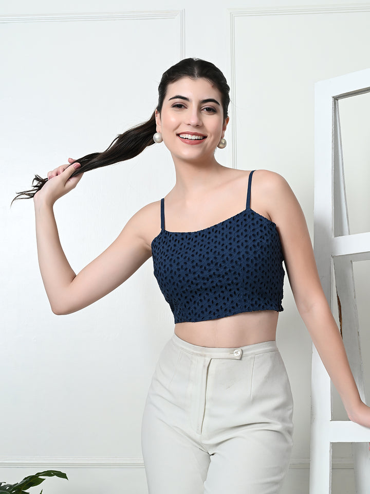 TUSHITA SCHIFFLI PATTERN CASUAL CROP TOP FOR SUMMER