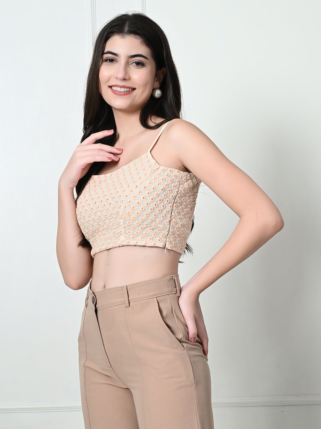 TUSHITA SCHIFFLI EMBROIDERED CASUAL CROP TOP FOR SUMMER