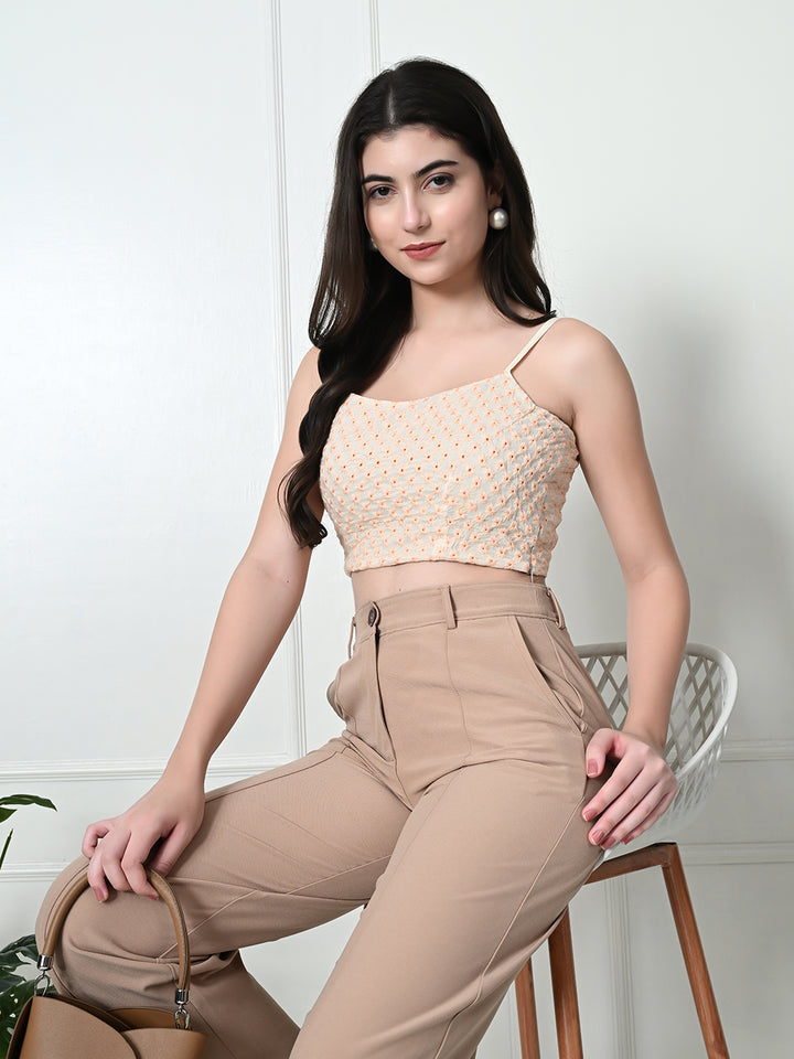 TUSHITA SCHIFFLI EMBROIDERED CASUAL CROP TOP FOR SUMMER