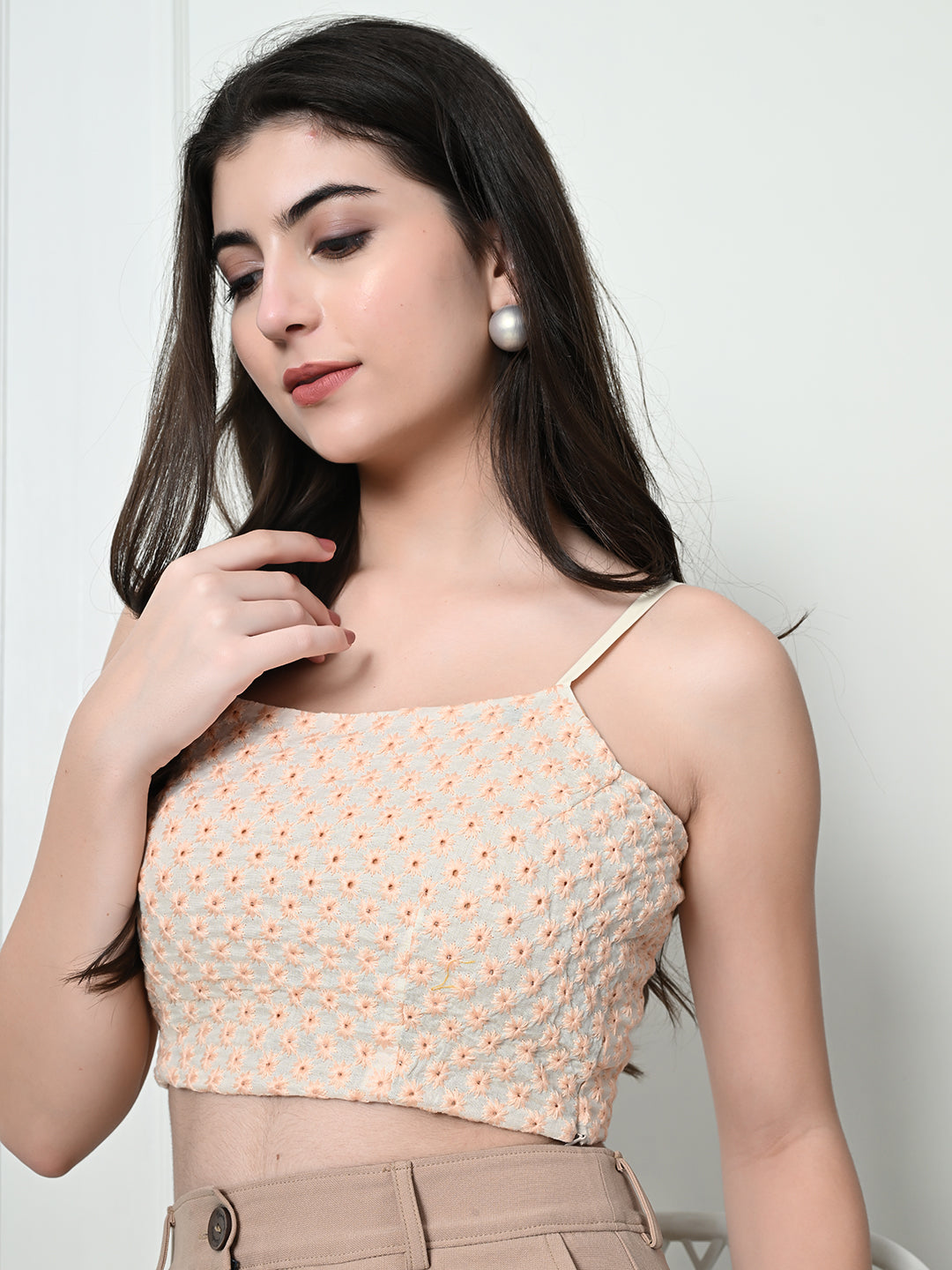 TUSHITA SCHIFFLI EMBROIDERED CASUAL CROP TOP FOR SUMMER